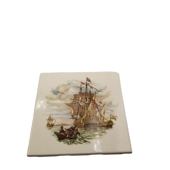Nautical Sailing Clipper Ships Trivet Printed Ceramic Wall Tile 6"x6" Set of 3 - Picture 6 of 10
